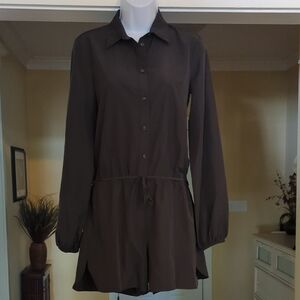 Fiorucci Black Long Sleeve Romper with Collared Neckline